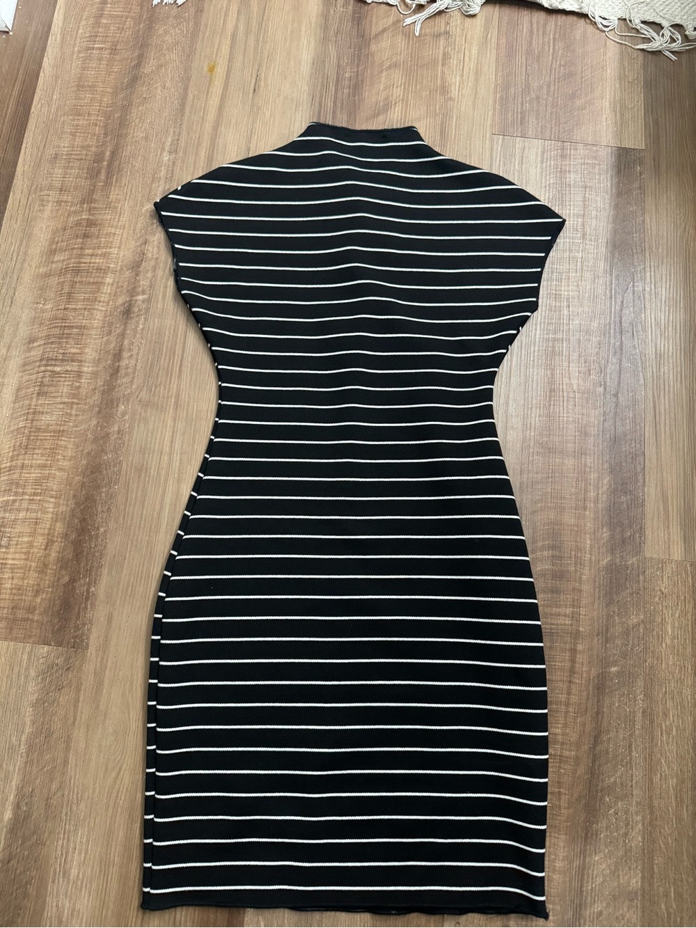 Zara Black and White Striped Midi Bodycon Dress